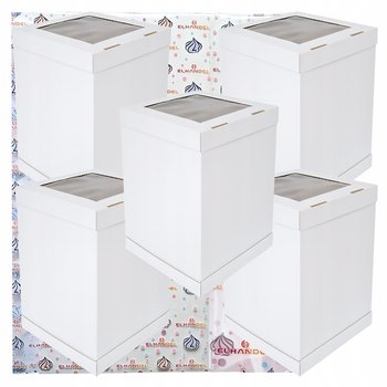 Pudełko na ciasto 5 sztuk karton na tort z okienkiem wesele biały 30x30x45 - Elhandel