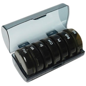 Pudełko na leki 14 pojemników czarne - okrągłe - Vitafarm