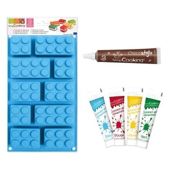 Pudełko na silikonowe formy z klockami Lego + 4 barwniki spożywcze + 1 darmowy długopis czekoladowy - Youdoit
