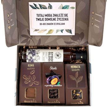 Pudełko prezentowe zestaw prezent z herbatą kawą śliwki w czekoladzie syrop - Green Touch