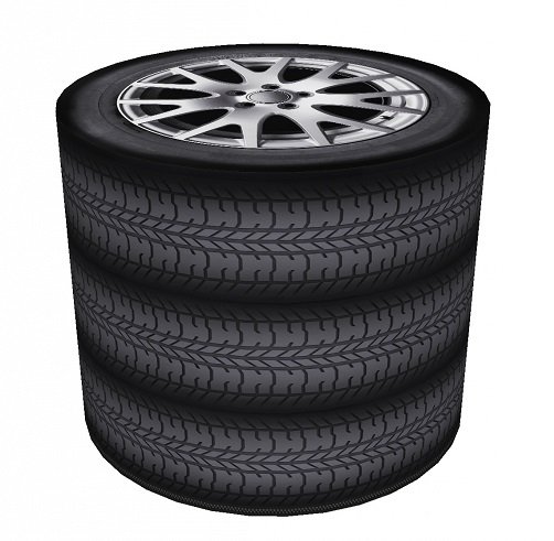Pufa dekoracyjna, Bertoni, nadruk Tyres – okrągła pufa do salonu, przedpokoju, walec 40cm, elegancka, zamek błyskawiczny, możliwość prania