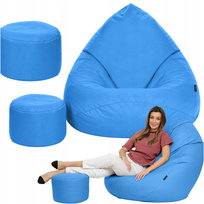 Pufa Fotel Worek Sako 120x80 cm Błękitna XXL Wodoodporny z Podnóżkiem