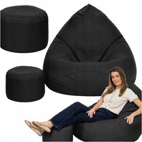 Pufa Fotel Worek Sako 120x80 cm Czarny XXL Wodoodporny z Podnóżkiem