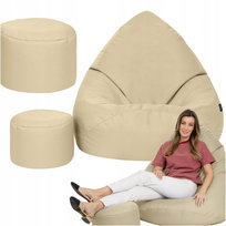 Pufa Fotel Worek Sako 120x80 cm Ecru XXL Wodoodporny z Podnóżkiem