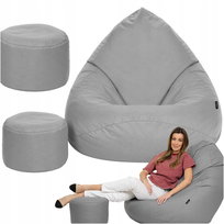 Pufa Fotel Worek Sako 120x80 cm Szara XXL Wodoodporny z Podnóżkiem
