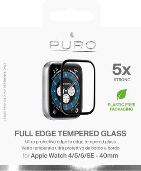 PURO Full Edge Tempered Glass - Szkło ochronne hartowane na ekran Apple Watch 4/5/6/SE 40 mm (czarna ramka) - Puro