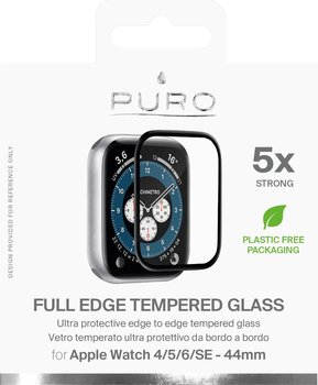 PURO Full Edge Tempered Glass - Szkło ochronne hartowane na ekran Apple Watch 4/5/6/SE 44 mm (czarna ramka) - Puro
