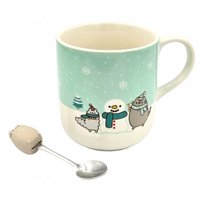 Pusheen Kubek ceramiczny z uchem 350ml zielono/biały + łyżeczka Inna marka