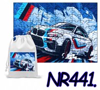 PUZZLE 252EL. UKŁADANKA MOTO BMW WYŚIGI AUTA SMOOCHODY+WORECZEK Z NADRUKIEM