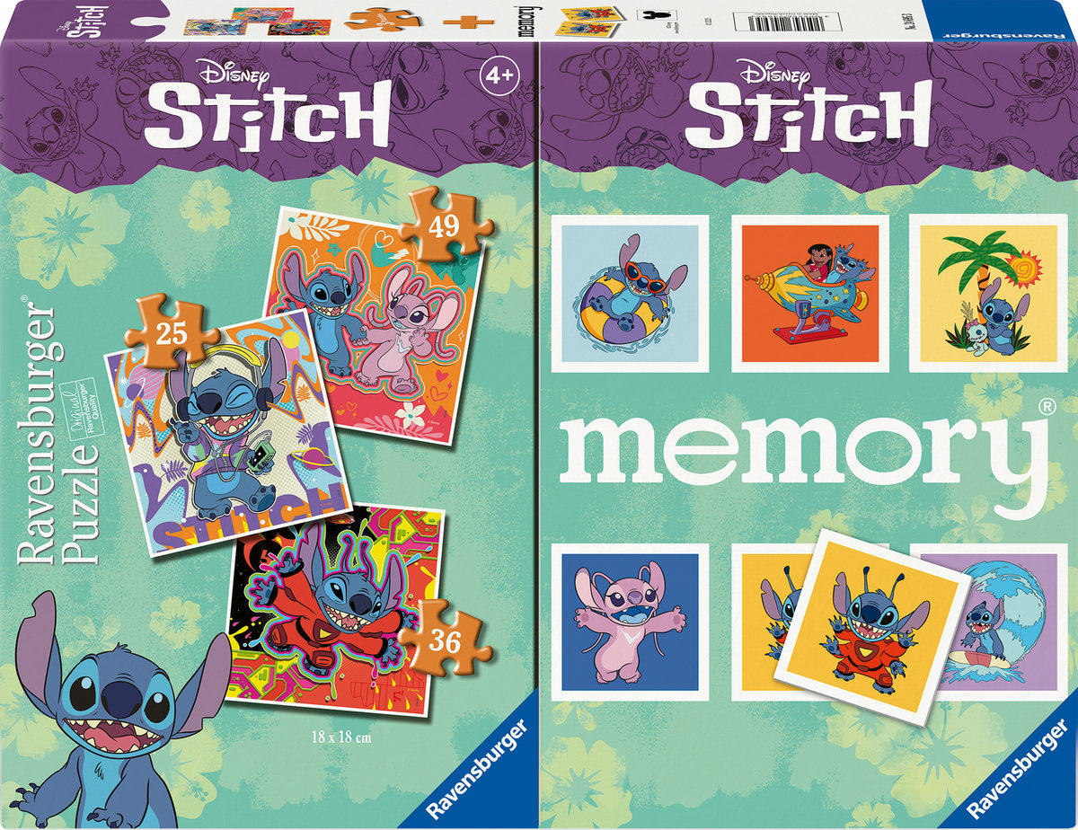 Puzzle dla dzieci 2D 3in1 & Memory: Disney Stitch 25/36/49 el ...