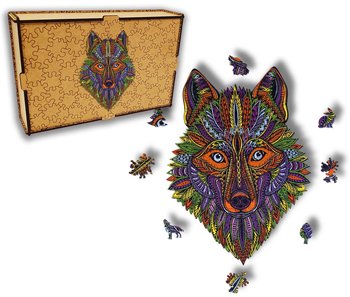 Puzzle Drewniane dla dzieci i dorosłych Wilk Wolf w pudełku drewnianym - HOME DRUK