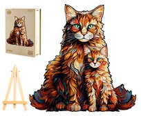 Puzzle Drewniane Duże 220 Elementów Rodzina Maine Coon W Drewnianym Pudełku
