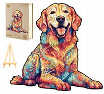 Puzzle Drewniane Duże 300 Elementów Golden Retriever W Drewnianym Pudełku