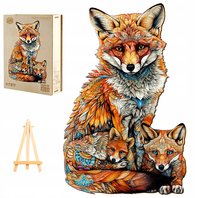 Puzzle Drewniane Duże 300 Elementów Rodzina Lisów W Drewnianym Pudełku