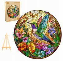 Puzzle Drewniane Duże 300 Elementów Witraż Koliber W Drewnianym Pudełku