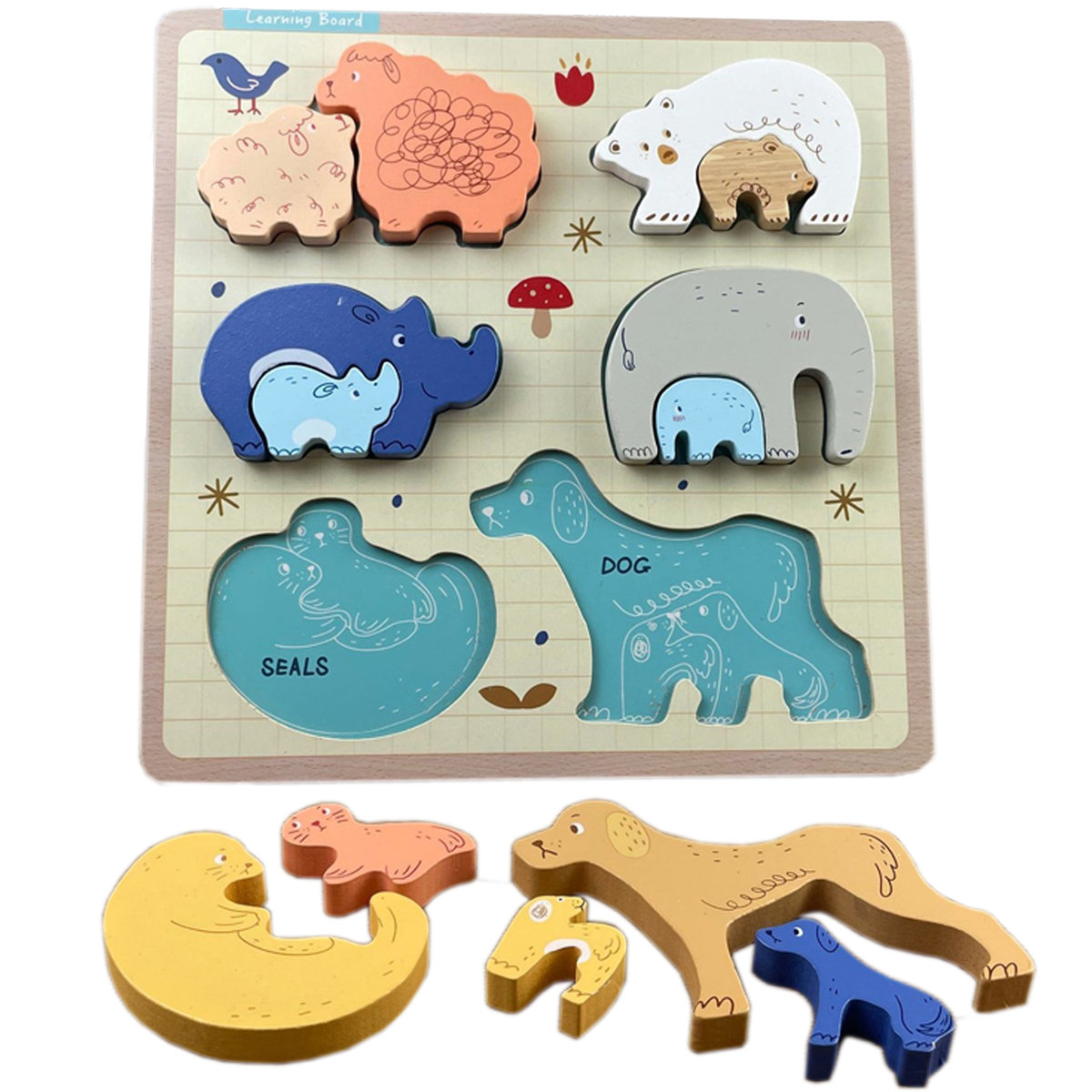 Zdjęcia - Puzzle i mozaiki Puzzle Drewniane Edukacyjne Zwierzęta Z Młodymi Zkb-2053