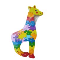 Puzzle Drewniane Edukacyjne Żyrafa Układanka Puzzle  3D Literki Cyfry 2W1