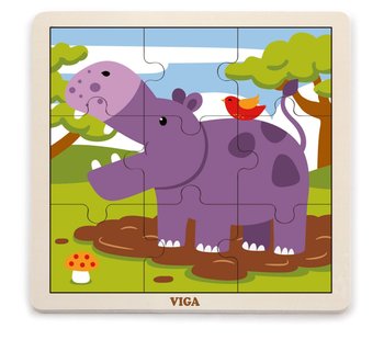 Puzzle drewniane-hipopotam, Fioletowy Zielony Brąz - Viga