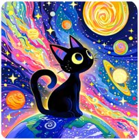 PUZZLE DREWNIANE KOLOROWY KOT KOTEK W KOSMOSIE UKŁADANKA W DREWNIANYM PUDEŁKU