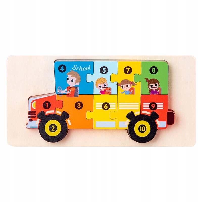 Puzzle Drewniane Układanka Dla Dzieci Autobus Szkolny Zabawka Prezent 3 ...