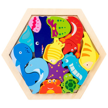 Puzzle Kolorowe Drewniane z Ramką Wzór Podwodny Świat Układanka dla dzieci - Inna marka