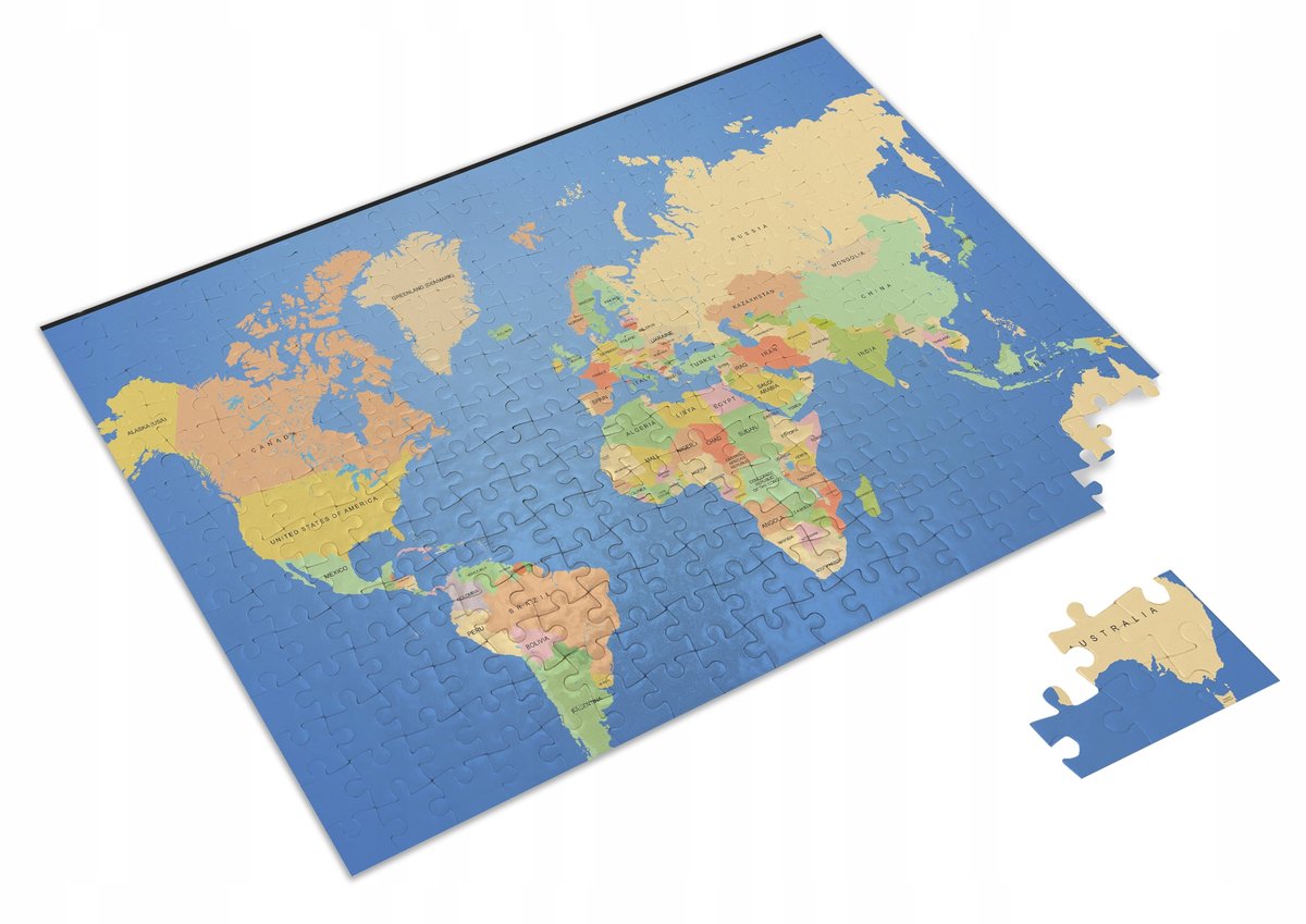Puzzle Mapa Puzzle MAPA ŚWIATA A3 252 el. z Nadrukiem Dowolne IMIĘ + Pudełko 2 ...
