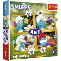 Puzzle, Trefl, 4w1, Życie w Wiosce Smerfów, 35-48-54-70 el.