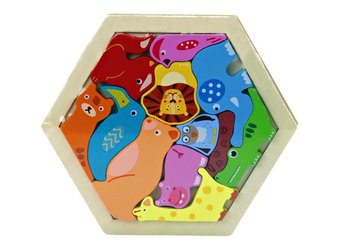 Puzzle Układanka Zwierzątka Klocki Drewniane Kolorowe 12 ele. - Lean Toys
