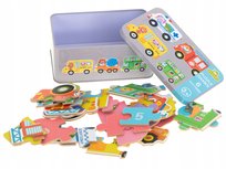 Puzzle w Puszce Pojazdy Straż Pożarna Policja Autobus 6 Pojazdów 30 Puzzli