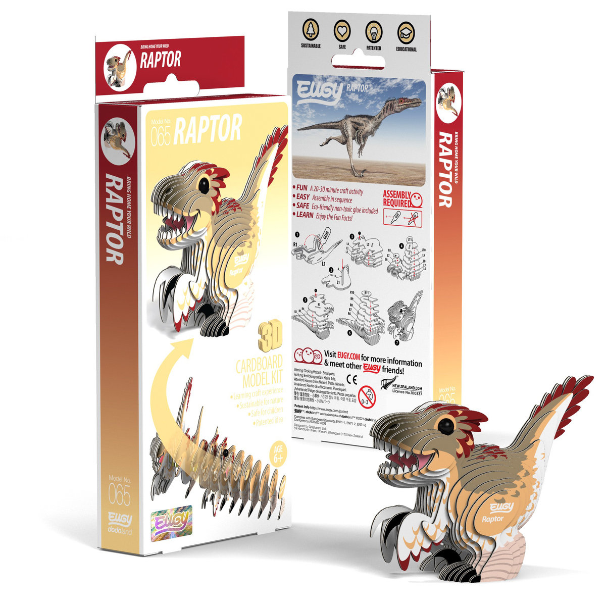 Фото - 3D-пазл Qelements, Układanka 3D Dinozaur Raptor Eugy Eko
