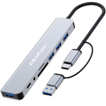 Qoltec Hub Adapter 8w1 USB-C/USB | USB-C | 4xUSB | SD/TF card | JACK 3.5mm TRRS - Qoltec