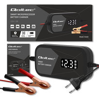 Qoltec Inteligentna mikroprocesorowa ładowarka 12V | 2A | Prostownik z funkcją regeneracji ogniw do akumulatora AGM GEL | LCD Qoltec