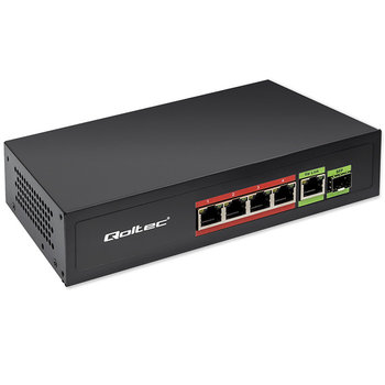 Qoltec Przełącznik sieciowy SWITCH FAST Ethernet PoE 4x RJ45 PoE 1x RJ45 Uplink 1x SFP | 65W | 1000 Mb - Qoltec
