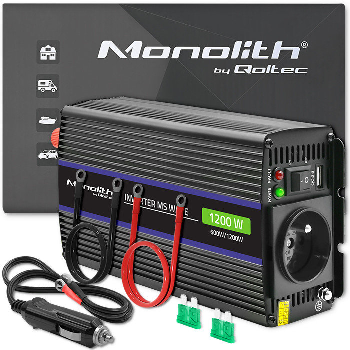 Qoltec Przetwornica Napięcia Monolith 1200 Ms Wave | 12V Na 230V | 600 ...