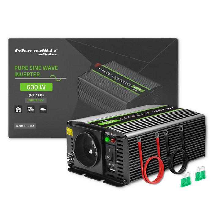 Qoltec Przetwornica Napięcia Monolith 300W 600W 12V Na 230V Czysty ...