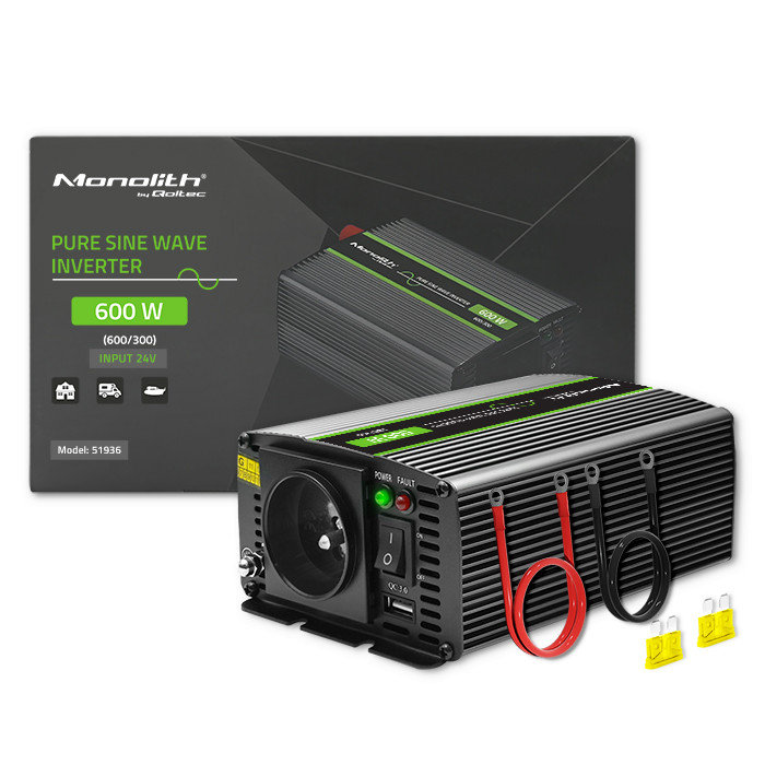 Qoltec Przetwornica Napięcia Monolith 300W 600W 24V Na 230V Czysty ...