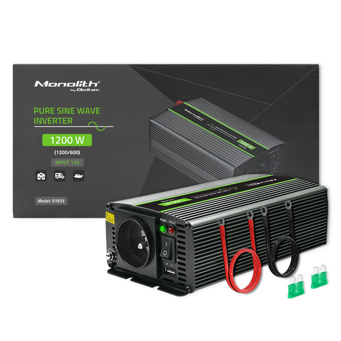 Qoltec Przetwornica Napięcia Monolith 600W 1200W 12V Na 230V Czysty ...