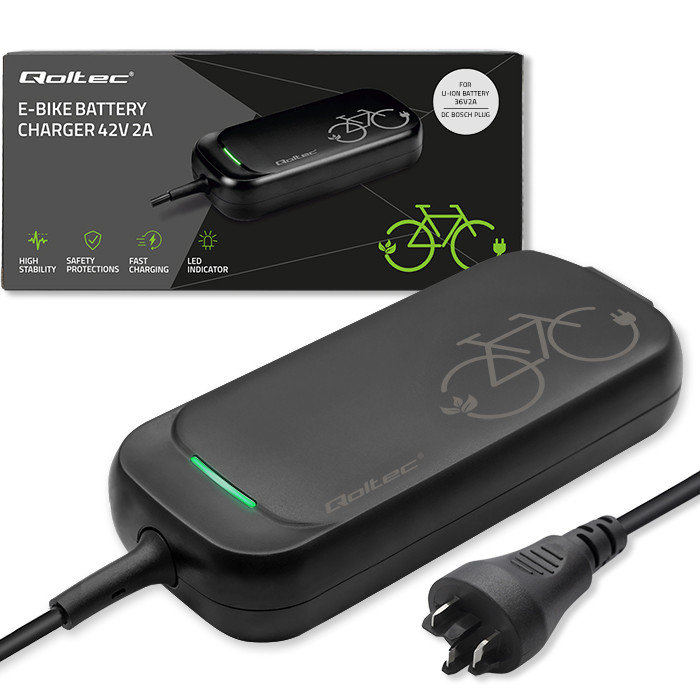 Qoltec Szybka Ładowarka Pro do roweru Bosch 36V | 42V | 2A | Bosch plug | wodoodporna +kabel zasilający