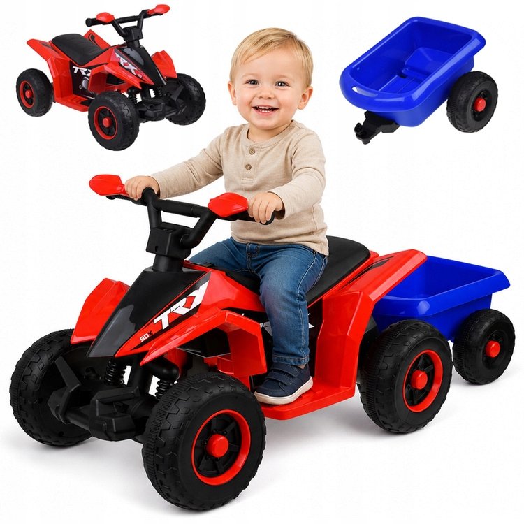Quad na Akumulator dla Dziecka z Przyczepką Światła Dźwięki Czerwony