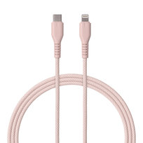 QUALO kabel nylonowy USB-C - Lightning 1,5m 2,4A rożowy QKN-CL-16