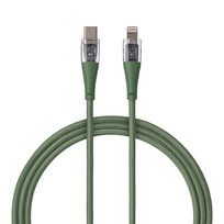 QUALO Transparent kabel nylonowy USB-C - Lightning 1,5m 2,4A zielony QTCN-CL-04
