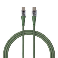 QUALO Transparent kabel nylonowy USB-C - USB-C 1,5m 3A zielony QTCN-CC-04