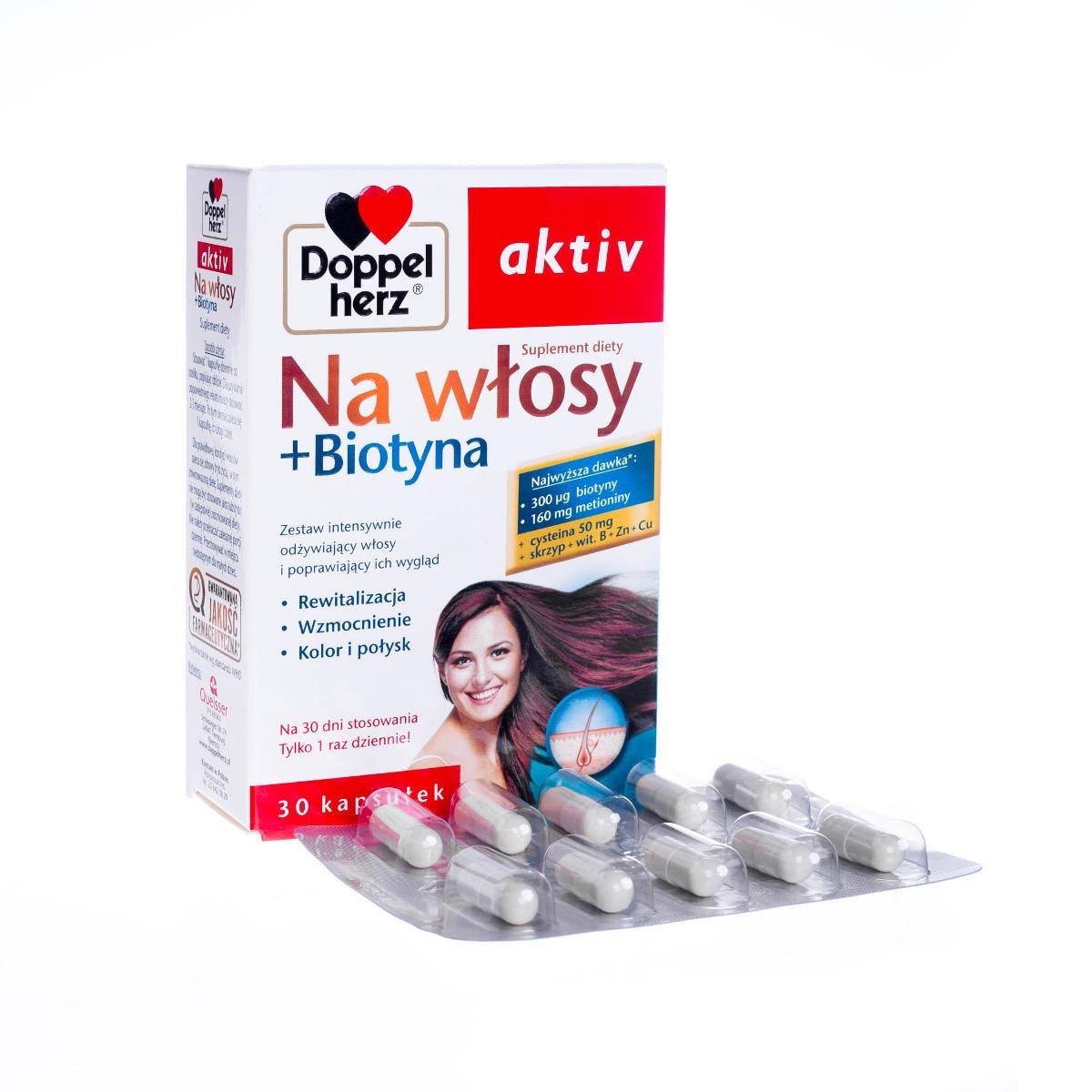 Фото - Шампунь Doppelherz Queisser Pharma,  Aktiv Na Włosy + Biotyna, Suplement diety, 30 