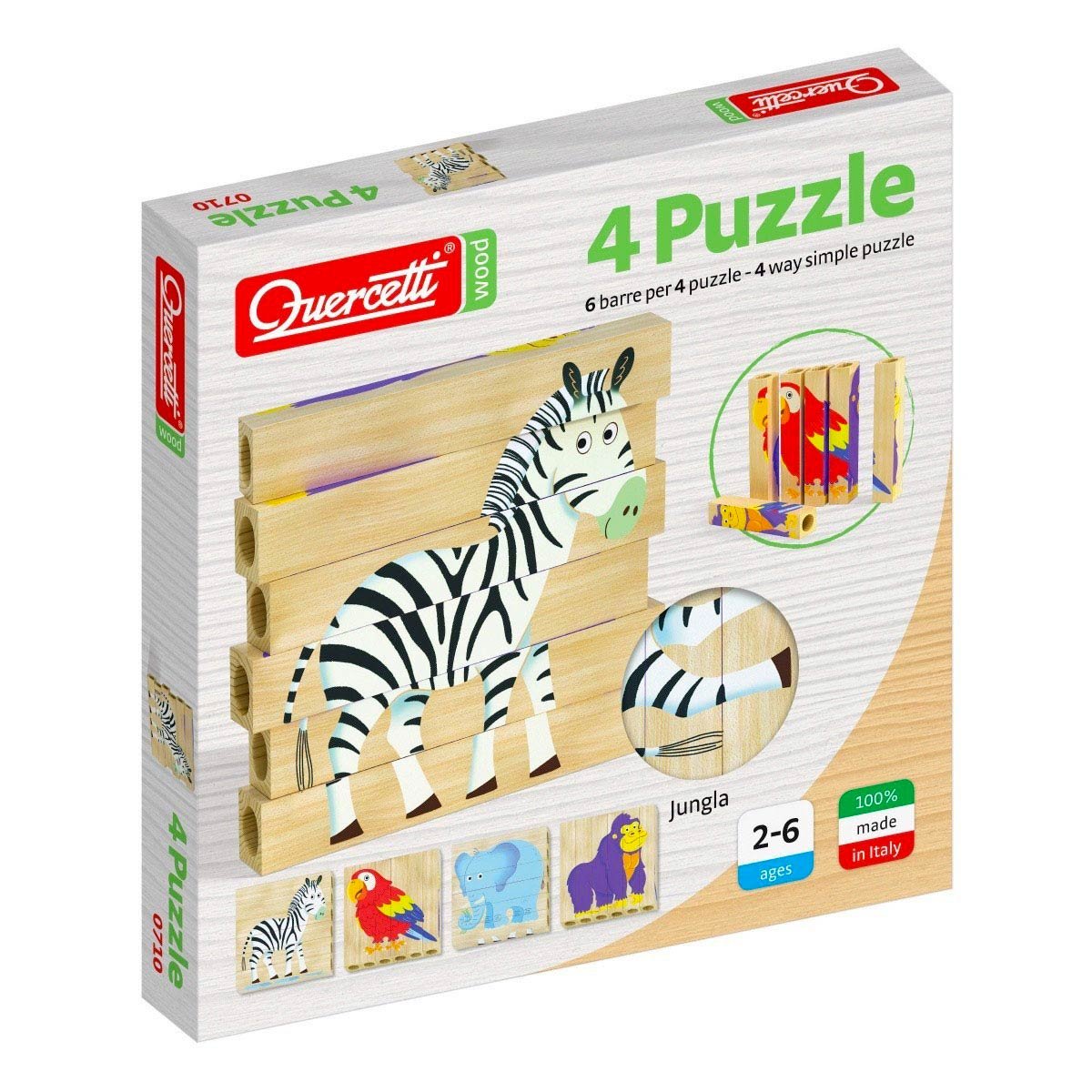 Quercetti, drewniane klocki puzzle Jungle