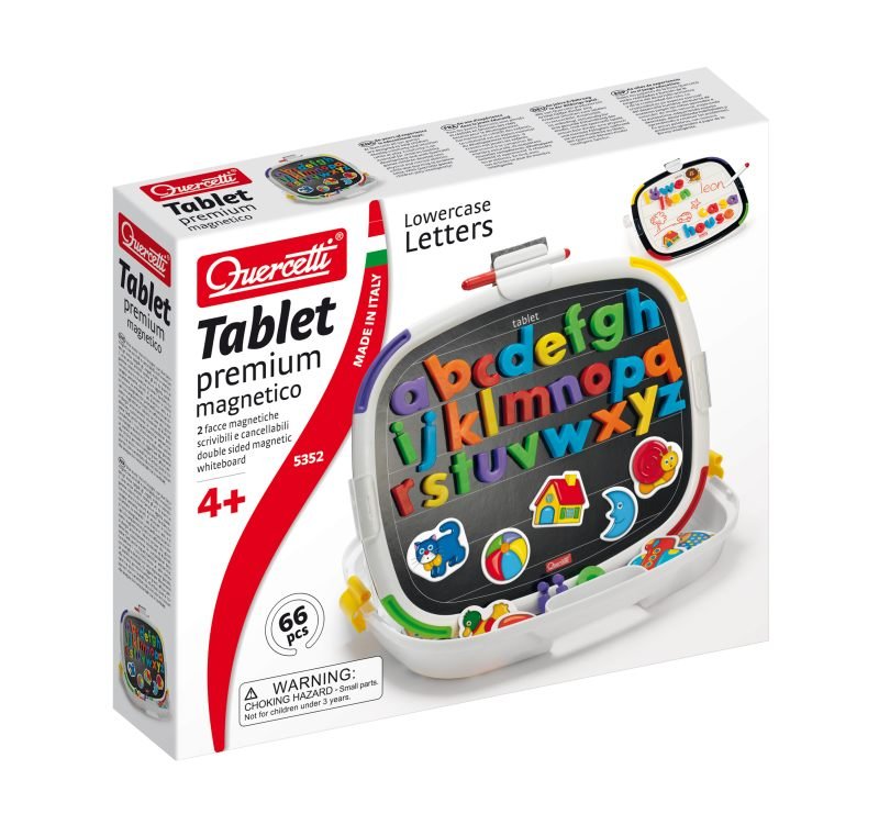 Quercetti, Premium, Małe litery, kształty, tablica magnetyczna dwustronna, 66 elementy