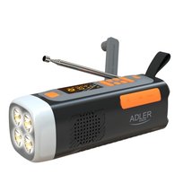 Radio awaryjne Adler AD 1920 z zasilaniem solarnym, korbką i USB, Bluetooth, latarka LED, kempingowy, SOS, 4500mAh, FM/AM/SW