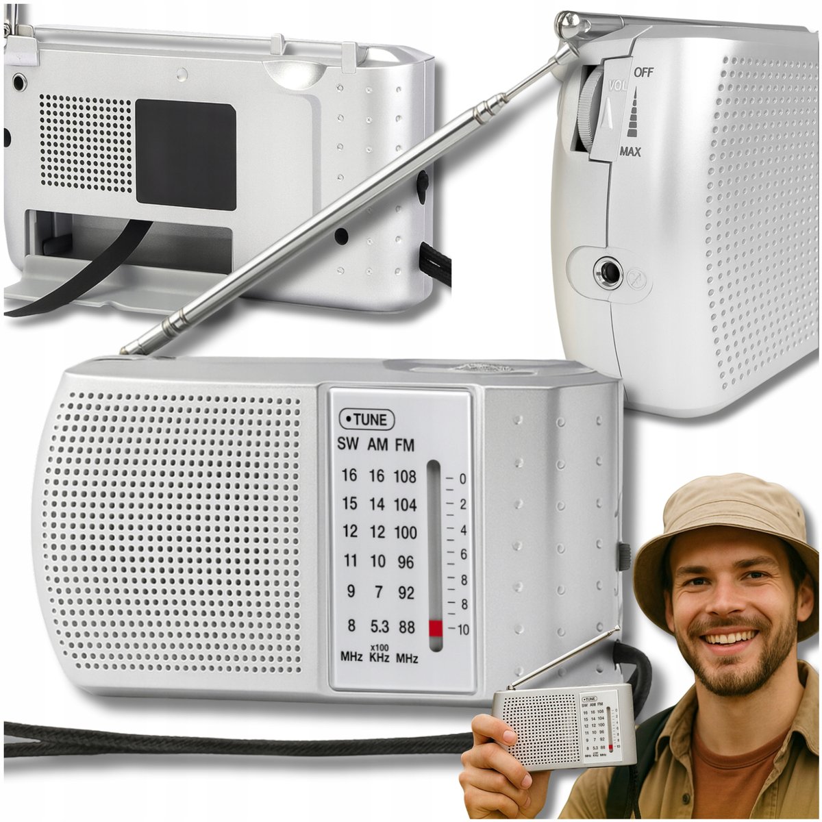 Radio Kuchenne Przenośne Małe Na Baterie Budowlane Antena FM AM SW ...