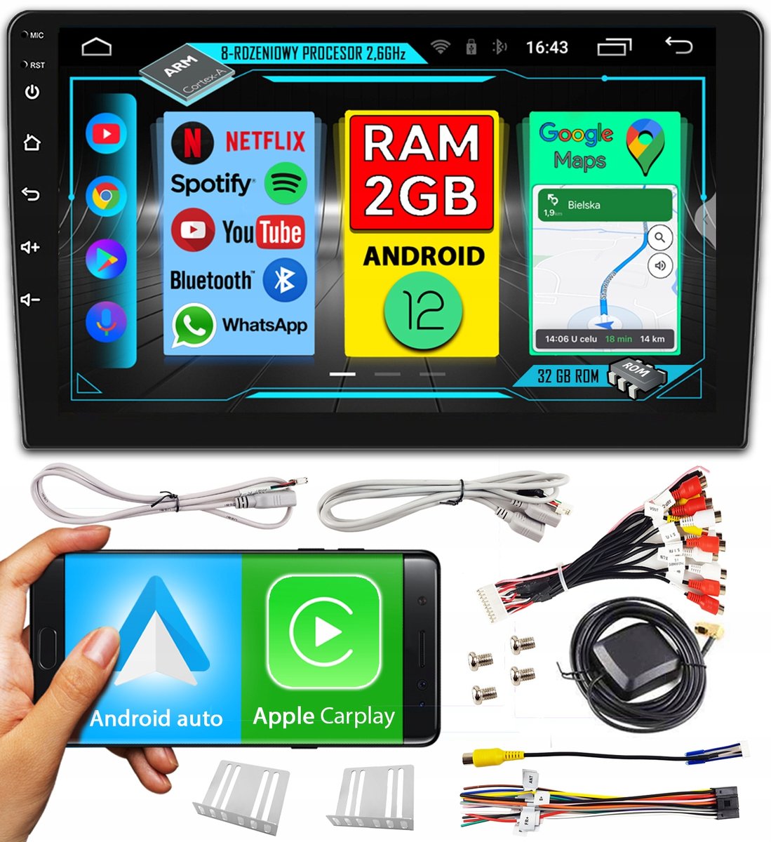 Radio samochodowe 7 nawigacja Android 2GB RAM 2 DIN VW SEAT SKODA