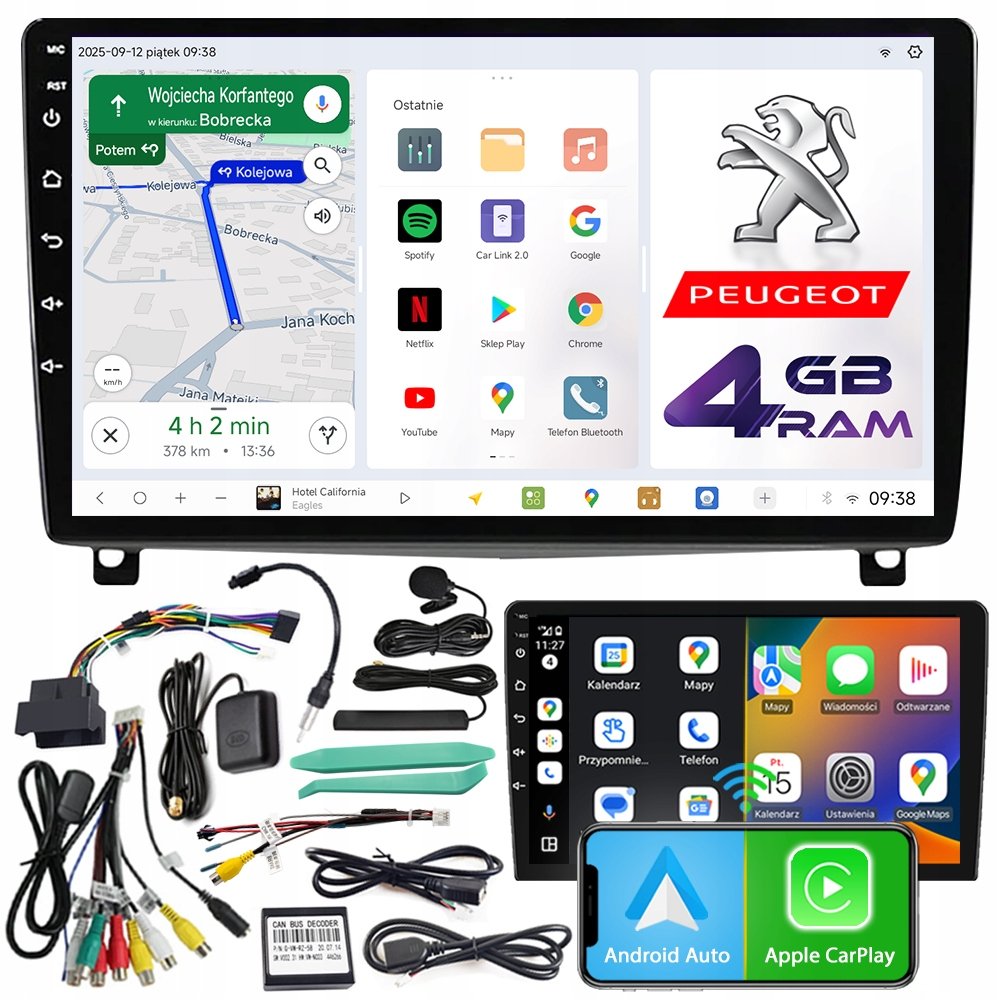 RADIO SAMOCHODOWE NCS D9 PEUGEOT 407 2004-2011 ANDROID NAWIGACJA 4GB ...