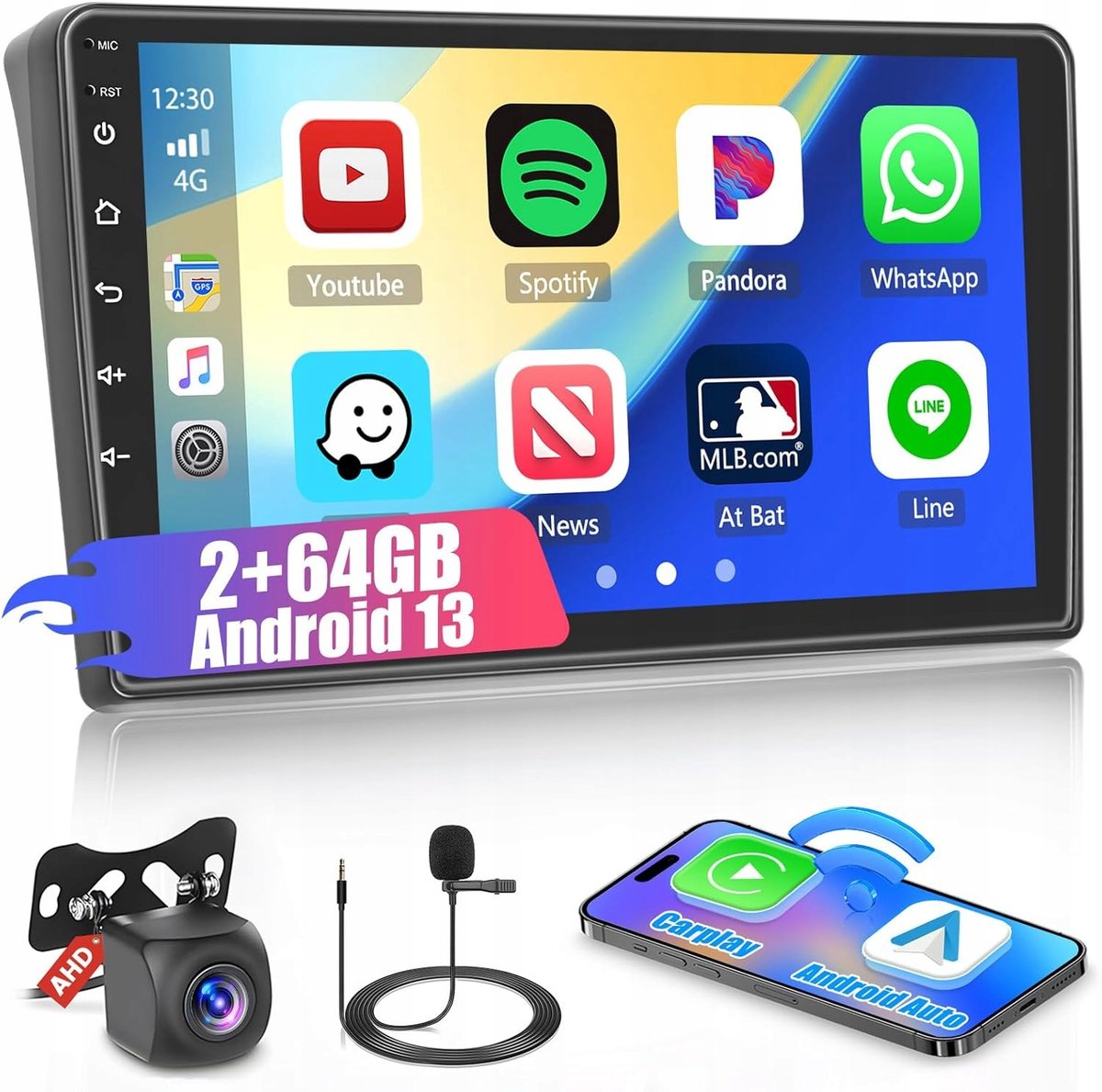 Radio Samochodowe z Kamerą Cofania CarPlay Android Auto 2+64Gb 9'' GPS ...